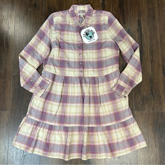 🆕 Toad & Co Reform Plaid Tiered Dress with pockets in Dawn SZ LG - Picture 1 of 5